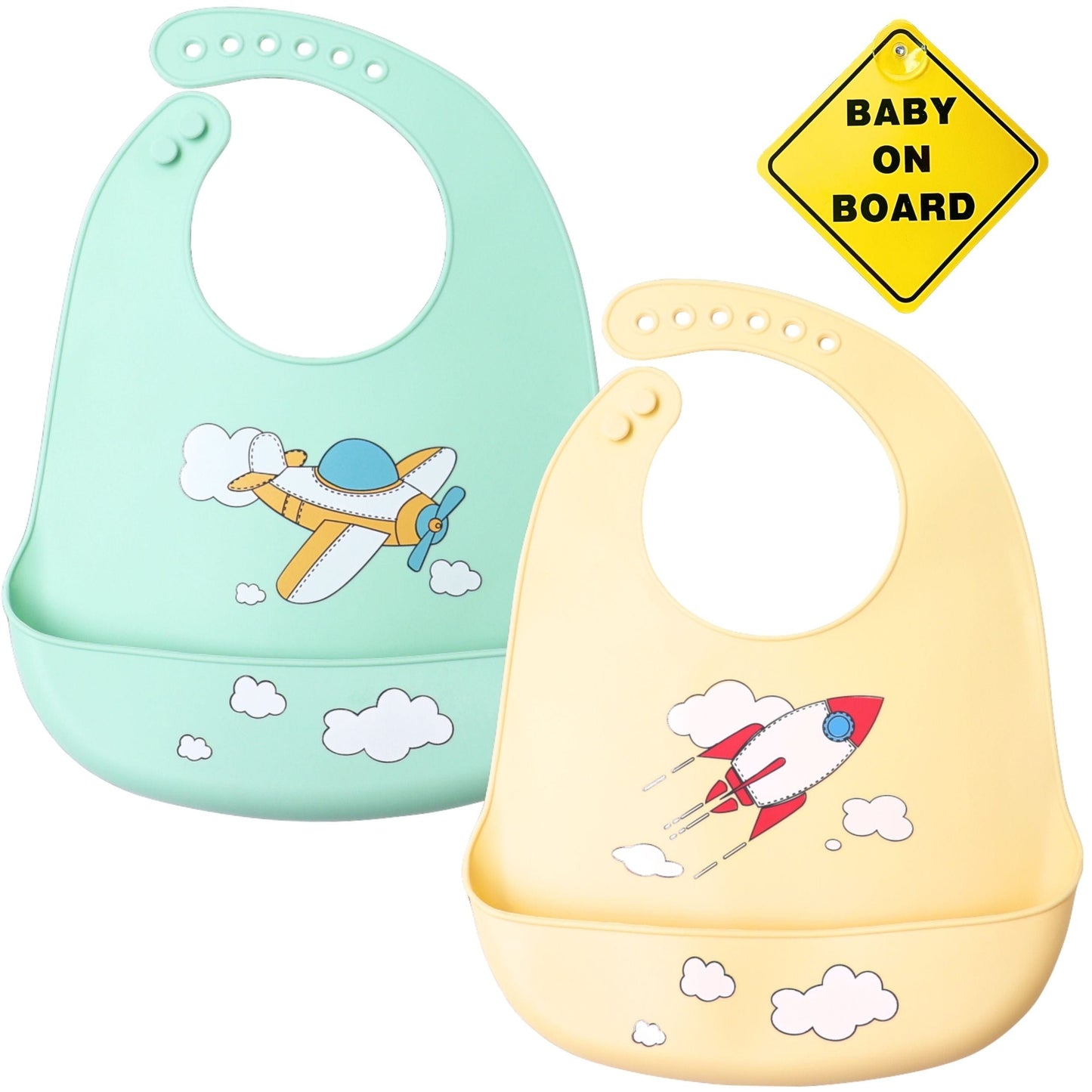 Silicone Bib with Print - 2 pieces - Green and Khaki