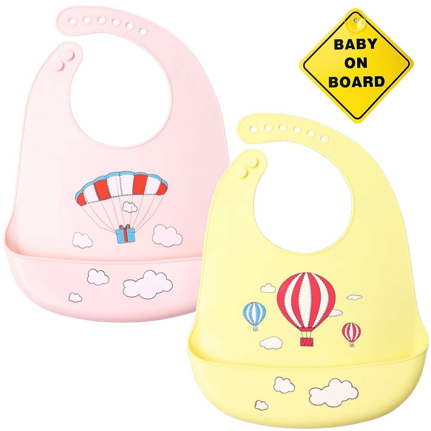 Silicone Bib with Print - 2 pieces - Roze and Yellow
